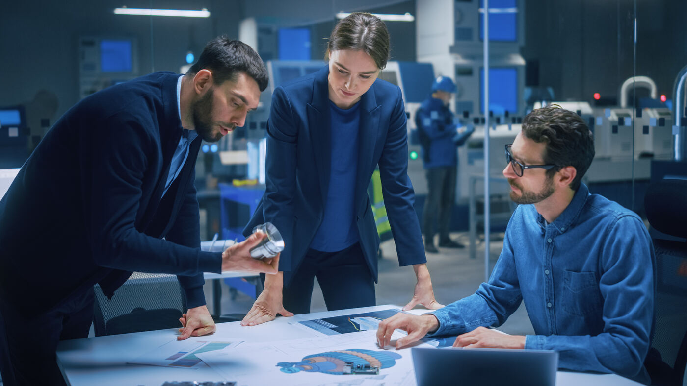 Engineers collaborating in a research lab